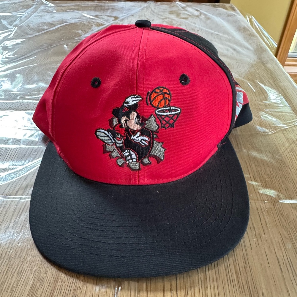 Vintage Mickey Mouse Basketball Snapback Black Red "Nothing But Net" Hat Cap